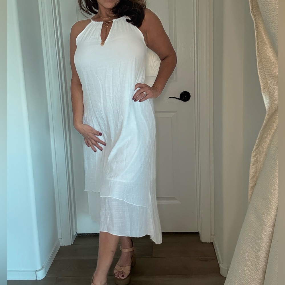 White Sleeveless High-Low Dress